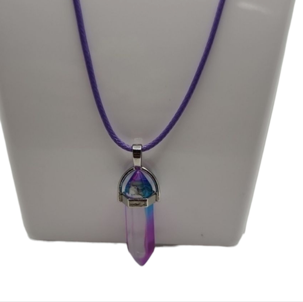 Chakra Healing Crystal Point Necklace Sage Goddess Blue‎ & Pink Aura Quartz